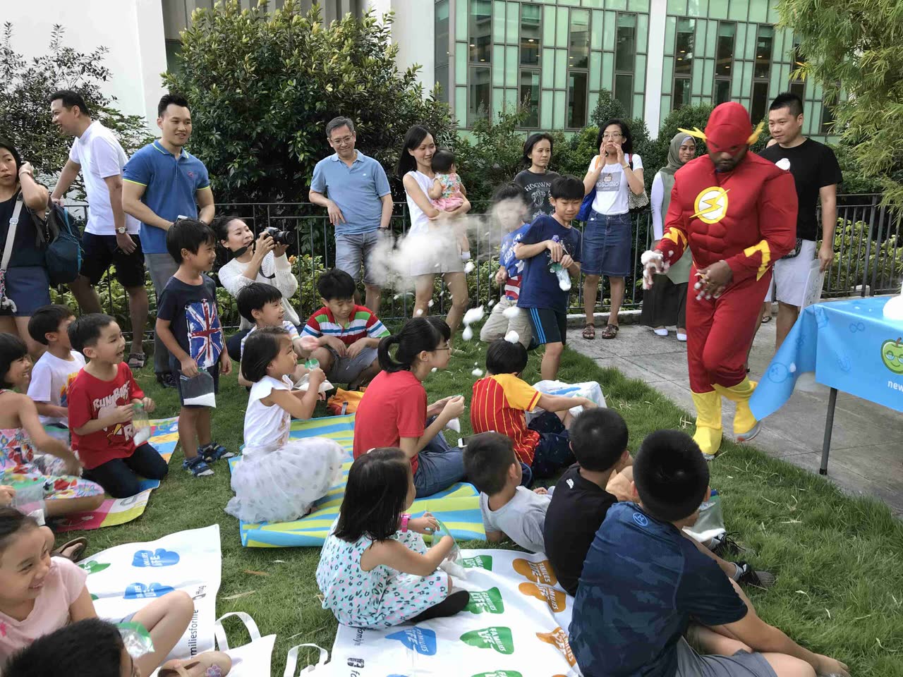 Children celebrating at a Newtonshow themed birthday party in Hong Kong